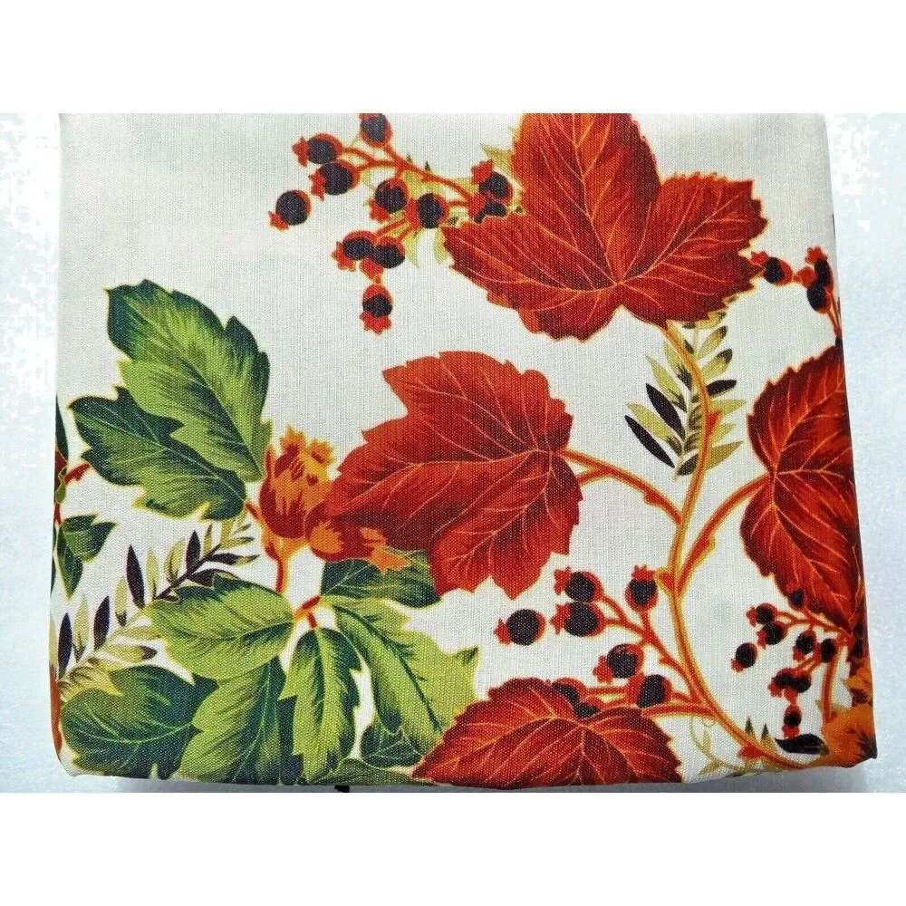 Mirror Border Fall Leaves Tablecloth Oblong Kitchen Holiday Polyester 60 x 84-In